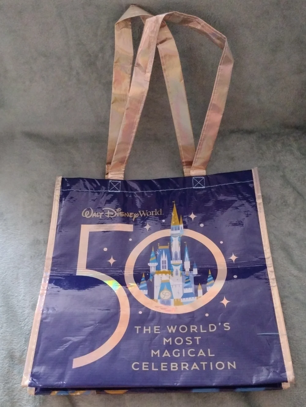 Disney 50th Celebration Reusable Tote Bag in Navy and Gold